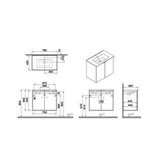 Nexa Square Antrasit Set 80 cm Banyo Dolabı