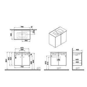 Nexa Square Parlak Beyaz Set 80cm Banyo Dolabı