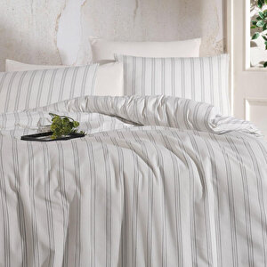 Beyaz Çizgi Tek Kişilik Nevresim Takımı 160x220