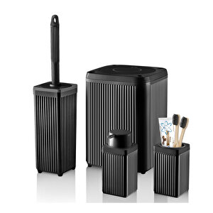 4 Lü Banyo Seti Siyah Kare