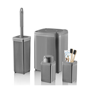 4 Lü Banyo Seti Gri Kare