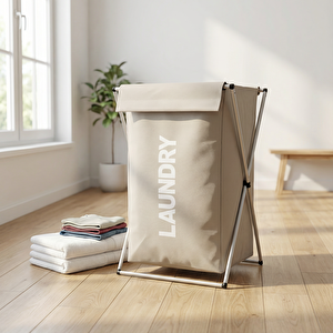 Laundry Kumaş Çamaşır Sepet Bej 38x38x58 cm