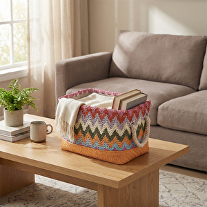 Tığ Örgülü Sepet Mercan Medium