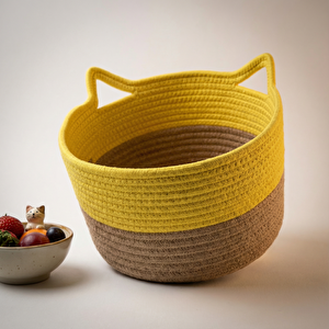 Kedi Kulaklı Sepet 30x18 cm Sarı