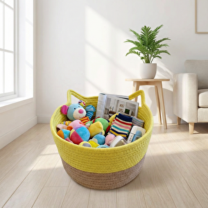 Kedi Kulaklı Sepet 30x18 cm Sarı