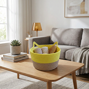 Kedi Kulaklı Sepet 27x16 cm Sarı