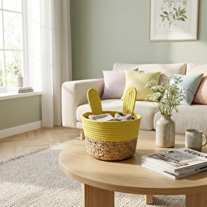 Tavşan Kulaklı Sepet 24x16 cm Sarı