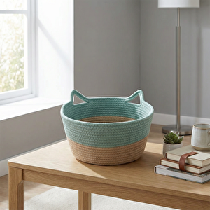 Kedi Kulaklı Sepet 30x18 cm Yeşil