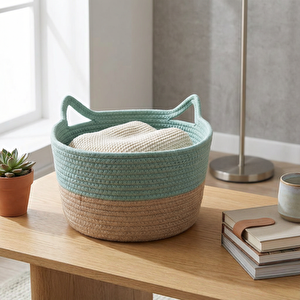 Kedi Kulaklı Sepet 30x18 cm Yeşil