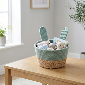 Tavşan Kulaklı Sepet 24x16 cm Yeşil