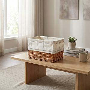 Kareli Hasır Sepet Beyaz 26x18x28 Cm