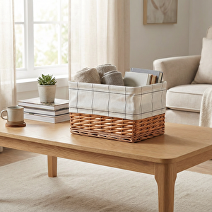 Kareli Hasır Sepet Beyaz 26x18x28 Cm