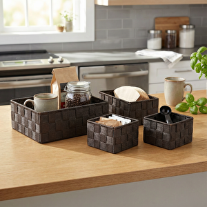 Plastik Örme Sepet Kahve Set