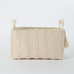 Püsküllü Renkli Kumaş Sepet L