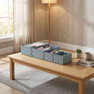 Plastik Örme Sepet Gri Set