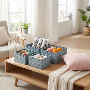 Plastik Örme Sepet Gri Set