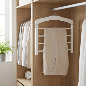 Ahşap Pantolon Askısı Beyaz