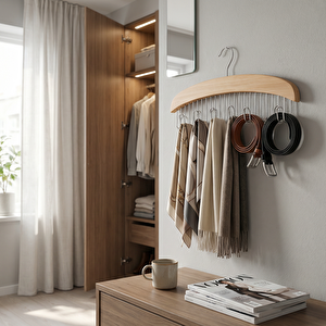 Ahşap Kemer Ve Şal Askısı Naturel