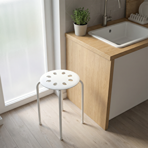 New Leo Metal Ayak Tabure Beyaz