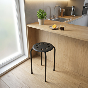 New Leo Metal Ayak Tabure Siyah