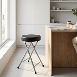 New Katlanır Tabure Puflu Siyah