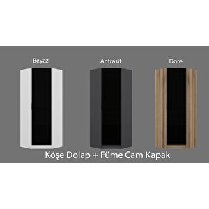 Minar Kale 1 Füme Cam Kapaklı Köşe Dolap Beyaz Beyaz