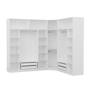 Minar Kale190 8 Kapaklı 4 Çekmeceli Köşe Dolap + Yüklük Beyaz Mebran 255cm