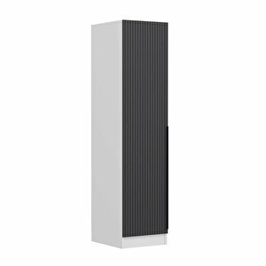 Minar Kale 1 Kapaklı Raflı Dolap Beyaz - Antrasit Çizgili Mebran 210cm 210 cm