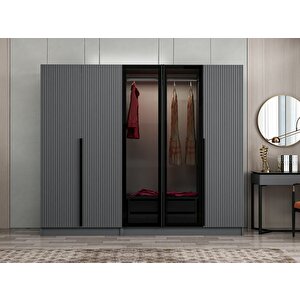 Kale Plus210 5 Mebran Kapaklı 2ç Dolap Antrasit Mebran Füme Cam