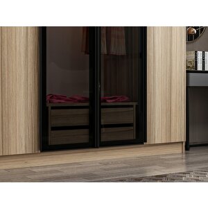 Kale Plus210 7 Kapaklı 4 Çekmeceli Dolap Dore Plus Dore Füme Cam