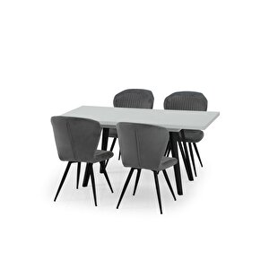 Harvey Beyaz Yemek Masası Takımı + 4 Biga Sandalye Açık Gri