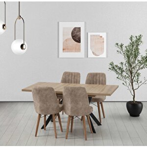 Hugo Artisan Yemek Masası Takımı + 4 Krt Sandalye Kahve