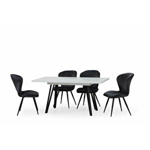 Harvey Beyaz Yemek Masası Takımı + 4 Biga Sandalye Antrasit