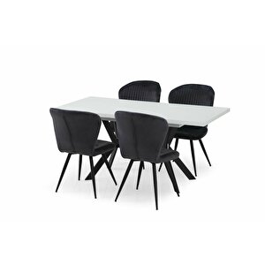 Hugo Beyaz Yemek Masası Takımı + 4 Biga Sandalye Antrasit