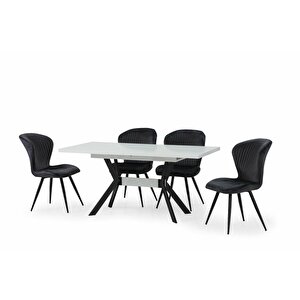 Hugo Beyaz Yemek Masası Takımı + 4 Biga Sandalye Antrasit