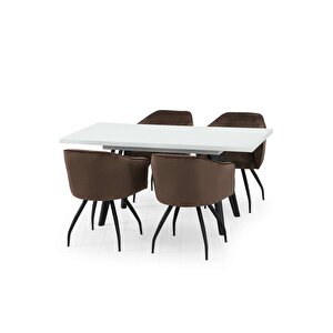 Harvey Beyaz Yemek Masası Takımı + 4 Sinop Sandalye Kahve