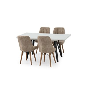 Harvey Beyaz Yemek Masası Takımı + 4 Krt Sandalye Kahve