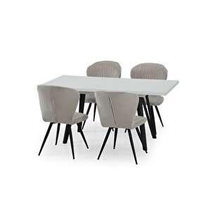 Harvey Beyaz Yemek Masası Takımı + 4 Biga Sandalye Bej