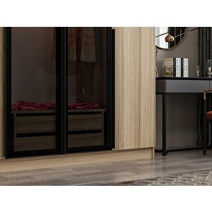 Kale Plus210 6 Kapaklı 2 Çekmeceli Dolap Dore Plus Dore Füme Cam