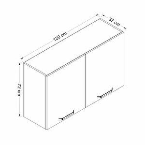 Minar Mutfak Modül Üst 2 Kapaklı 1 Raflı 120cm Dolap Beyaz Alüminyum Füme Cam
