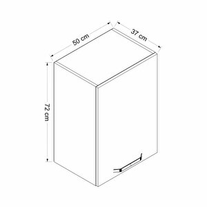 Minar Mutfak Modül Üst 1 Kapaklı 2 Raflı  50cm Dolap Beyaz Alüminyum Füme Cam