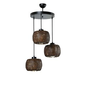 Tıger 3 Lü Tepsili Ceviz Rattan Sarkıt
