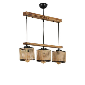 David 3 Lü Sıralı Yanık Rattan Abajurlu Sarkıt