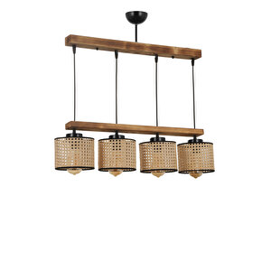 David 4 Lü Sıralı Yanık Rattan Abajurlu Sarkıt