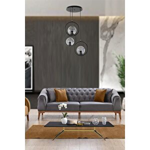 Ring 3 Lü Tepsili Füme Camlı Siyah Sarkıt