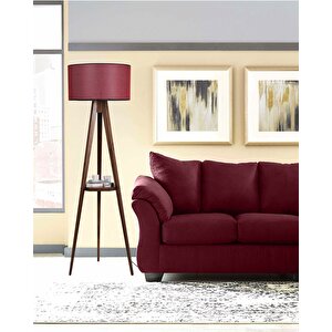 Sehbalı Tripod Ceviz Lambader Silindir Hasır Bordo Abajurlu