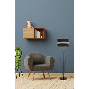 Kelebek Siyah Lambader Silindir 02 Rattan Abajurlu