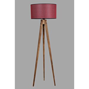 Tripod Yanık Lambader Silindir Koyu Bordo Abajurlu