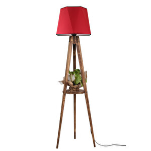 Sehbalı Tripod Lambader Yanık Altıgen Kırmızı Abajurlu