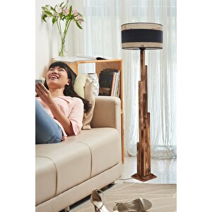 Kule Yanık Lambader Silindir 03 Rattan Abajurlu